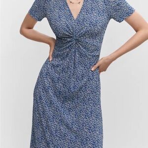 Mango Blue Floral Midi Dress